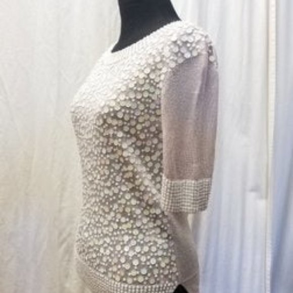 Rondina Sequin Beaded Metallic Knit Top Lavender Sz XS - Picture 5 of 10